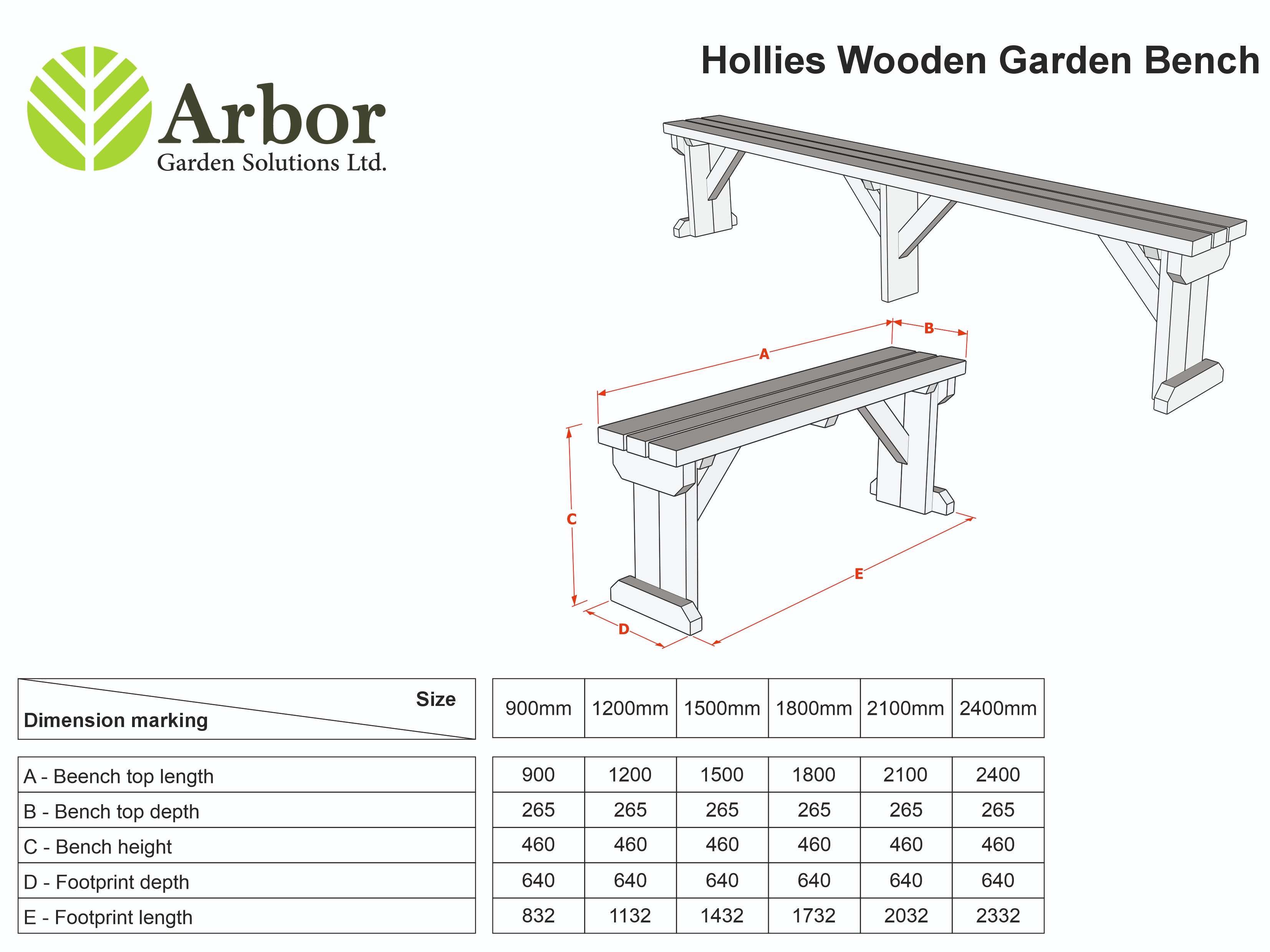 Hollies Wooden Garden Bench, Outdoor Fence Seat - Rustic Finish