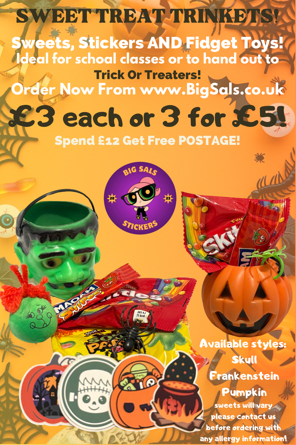 Halloween Trinkets & Party Favours | Skull, Pumpkin & Frankenstein | Mix & Match Deal