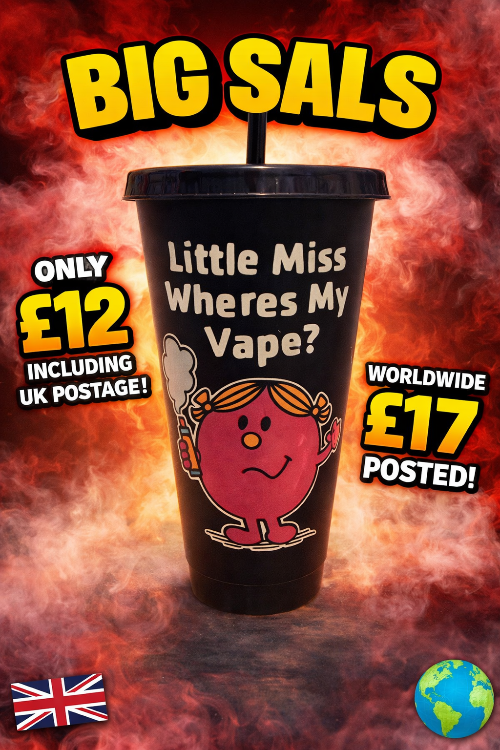 Little Miss “Where’s My Vape?” 24oz Cold Cup – Funny Reusable Tumbler