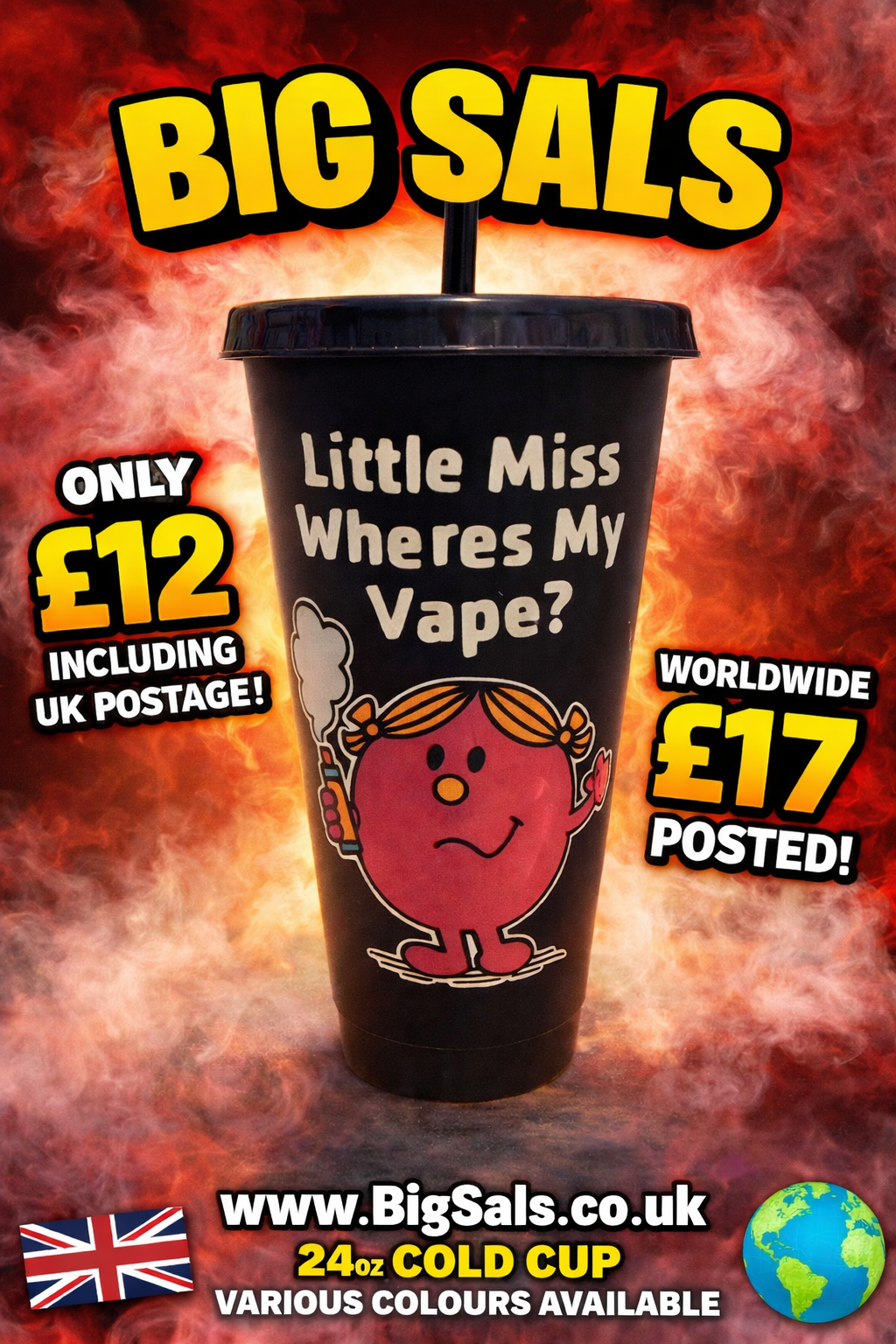Little Miss “Where’s My Vape?” 24oz Cold Cup – Funny Reusable Tumbler