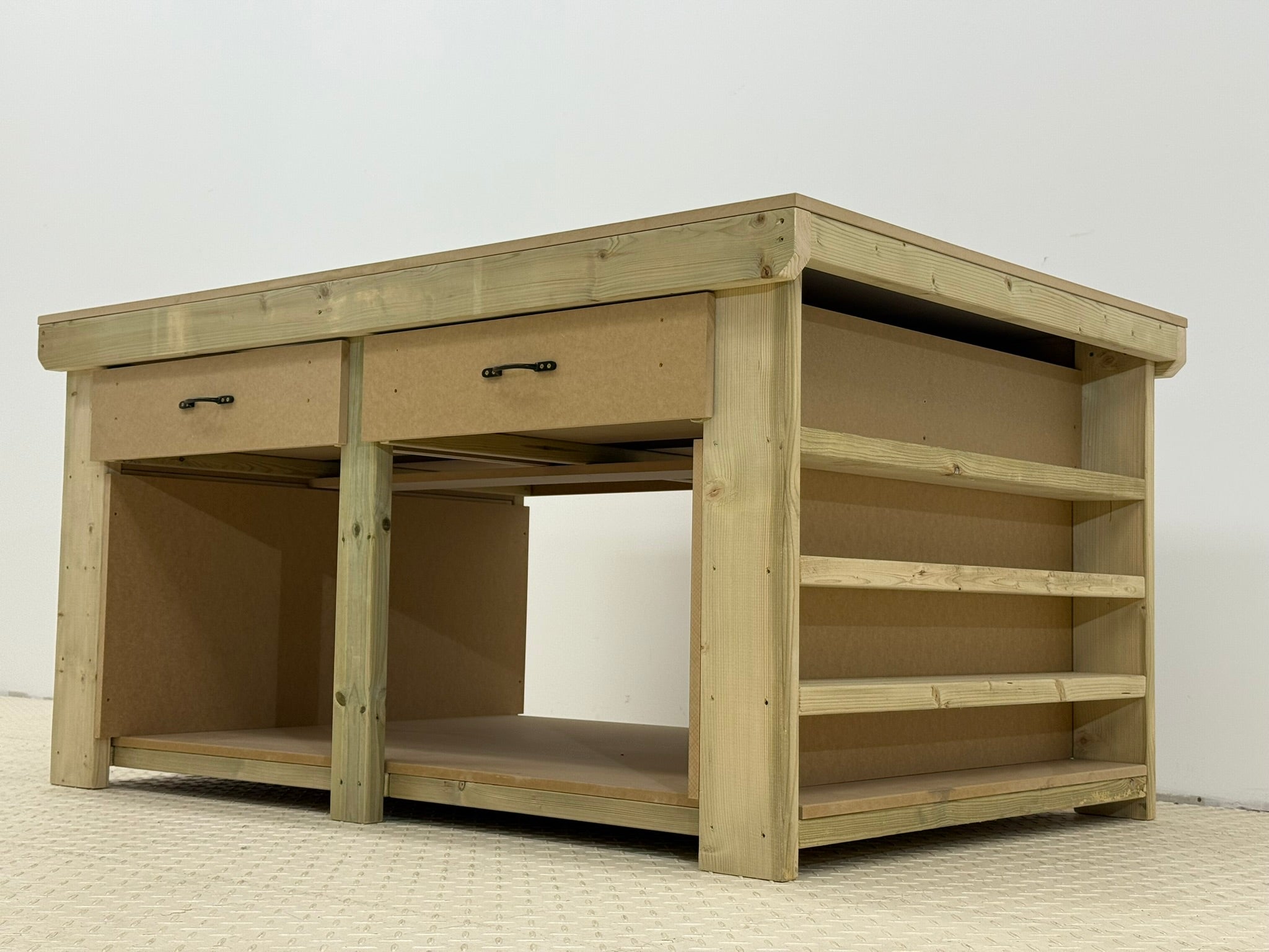Wooden Workbench MDF Top with Extra shelving and Drawers Depth-4ft