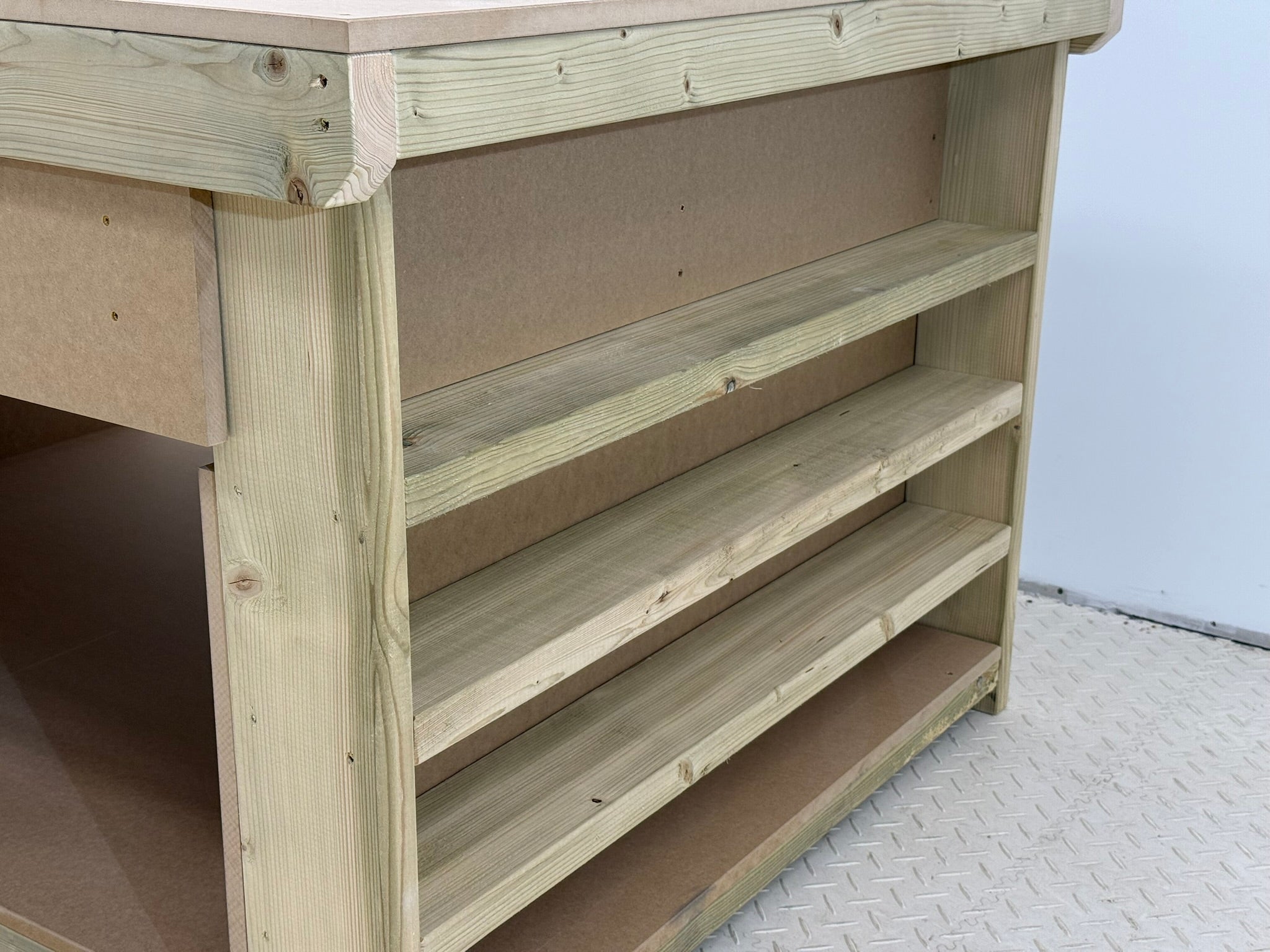 Wooden Workbench MDF Top with Extra shelving and Drawers Depth-3ft