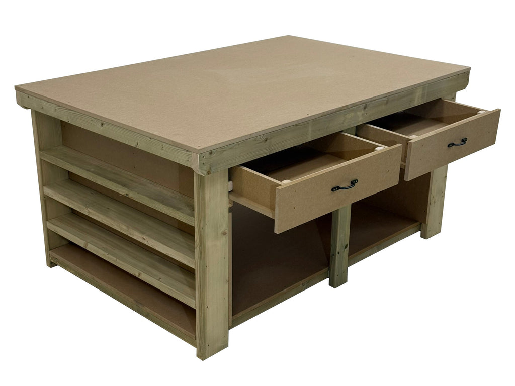 Wooden Workbench MDF Top with Extra shelving and Drawers Depth-4ft