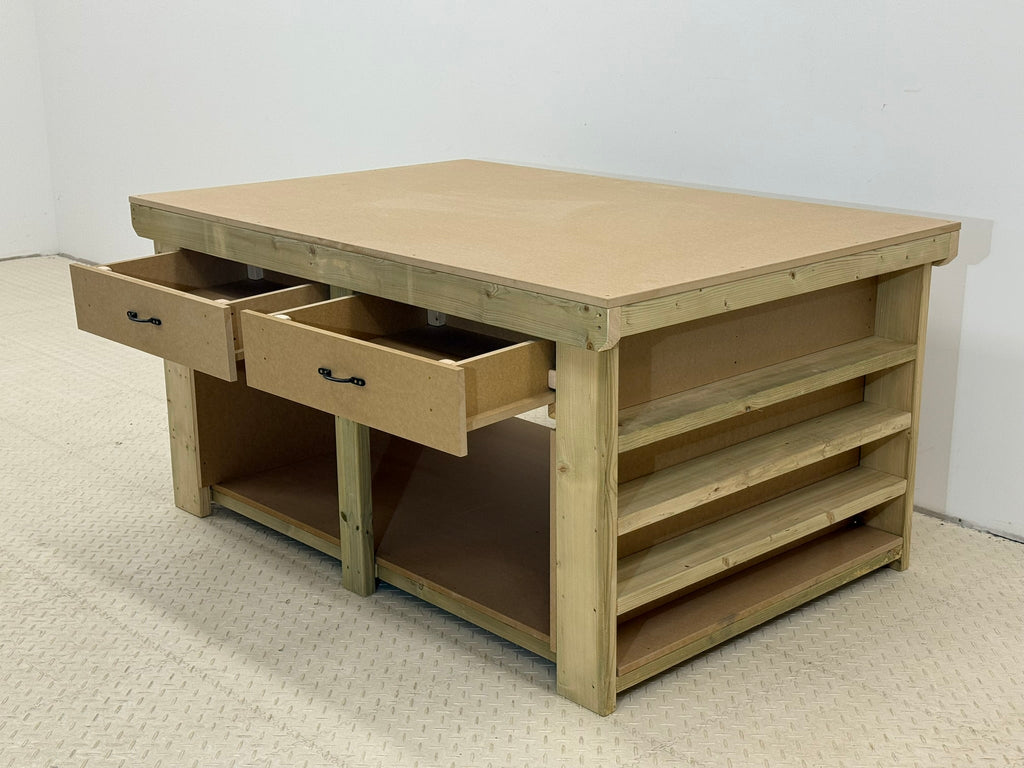 Wooden Workbench MDF Top with Extra shelving and Drawers Depth-3ft