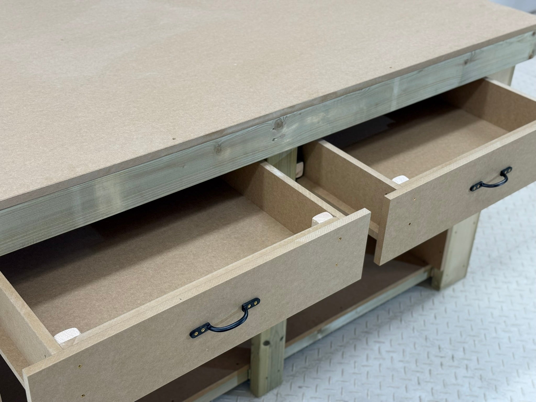 Wooden Workbench MDF Top with Extra shelving and Drawers Depth-4ft