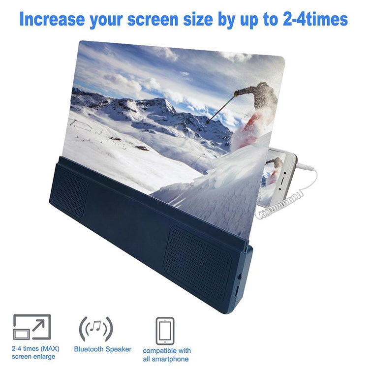 F5 12 inch Universal Mobile Phone Screen Amplifier HD Video Amplifier with Stand & Speaker, Charging Version, 12 inch Charging Version