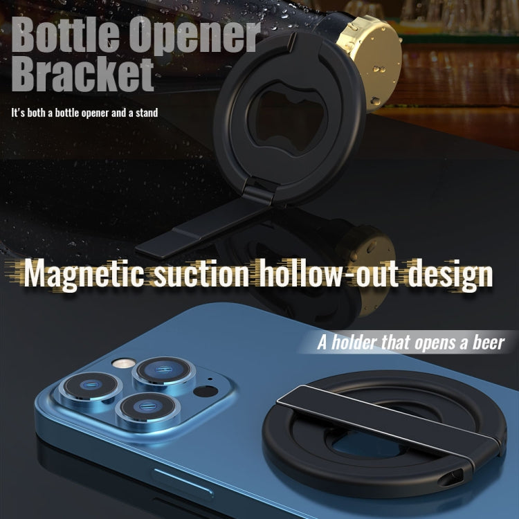 R-JUST SJ20-1 Aluminum Alloy Magnetic Bottle Opener Cellphone Holder With No Trace Sticker (Black)