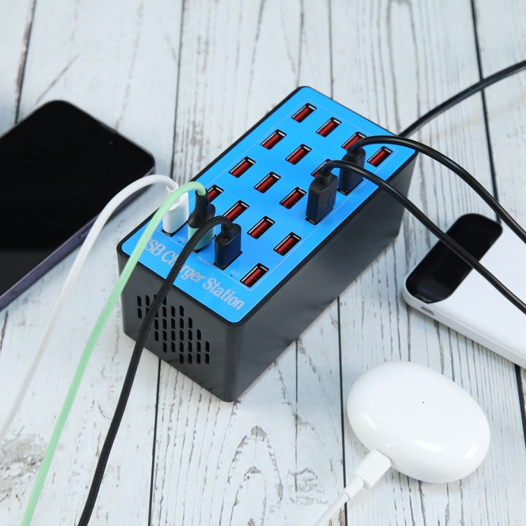 WLX-A5+ 100W 20 USB Ports Charger Station Automatically Assigned Smart Charger with Power LED Indicator, EU Plug, WLX-A5+ UK Plug, WLX-A5+ US Plug