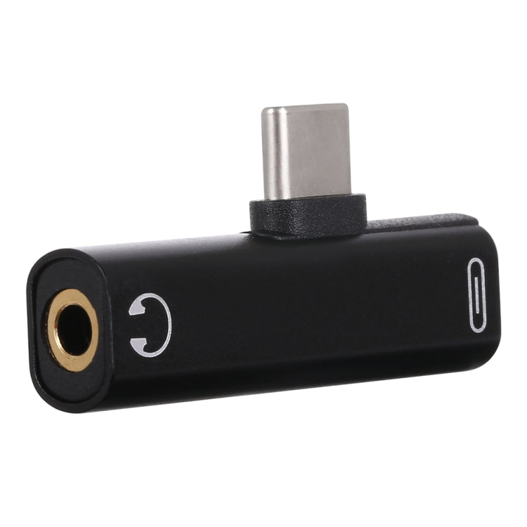 2 in 1 USB-C / Type-C Male to USB-C / Type-C Female 3.5mm Jack Charging Listening Adapter(Black)
