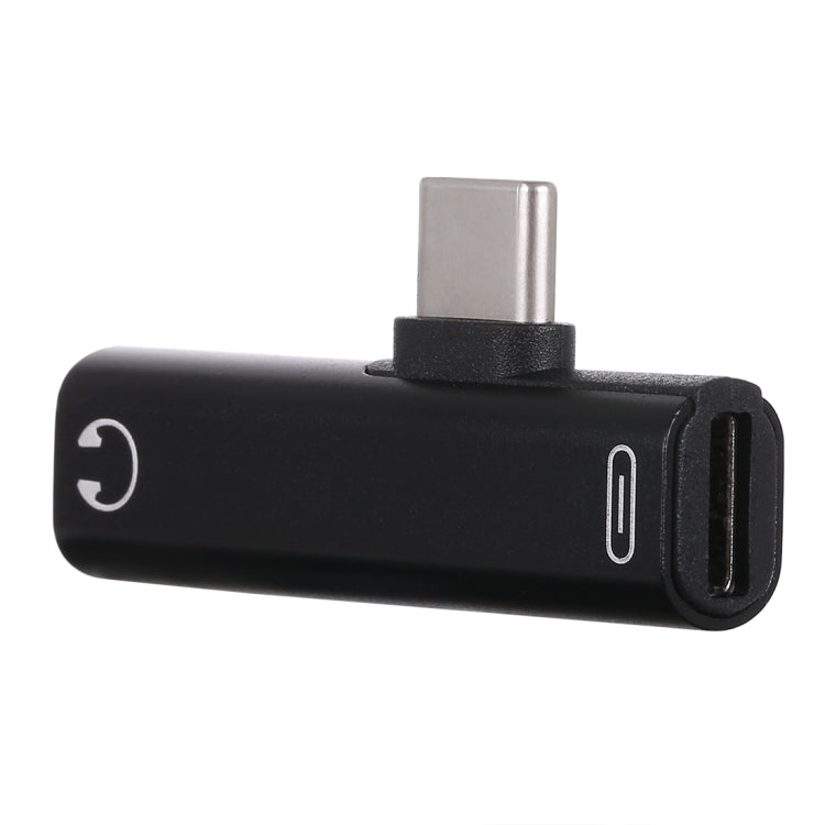 2 in 1 USB-C / Type-C Male to USB-C / Type-C Female 3.5mm Jack Charging Listening Adapter(Black)
