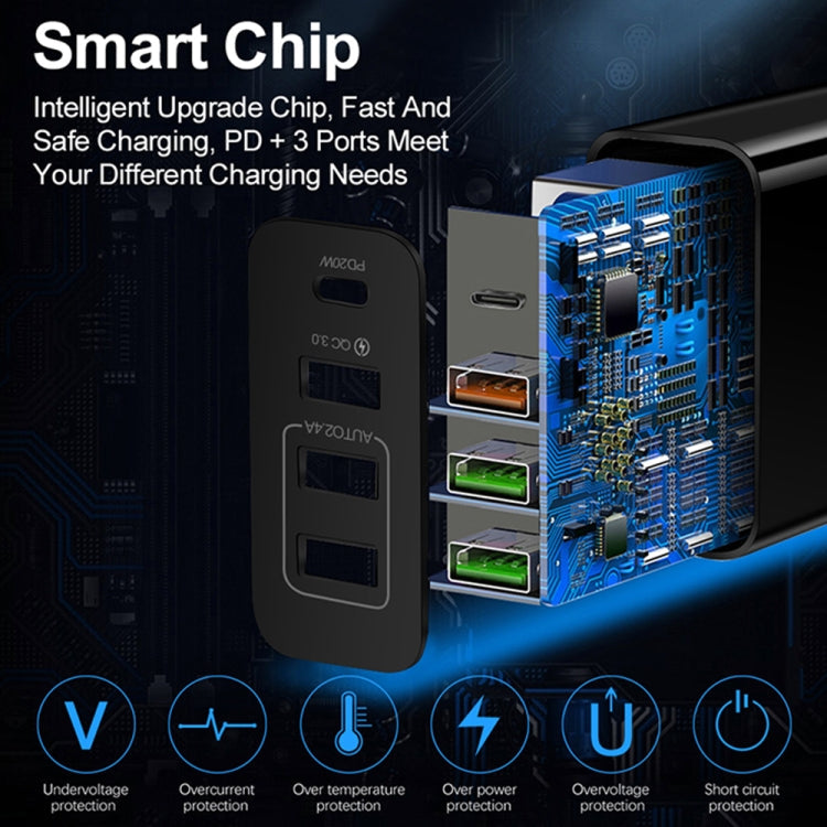 FLOVEME 210BL2008 PD20W+QC3.0+2.4A Dual USB 36W Fast Charge Mobile Phone Charger, EU Plug (Black)(Black)