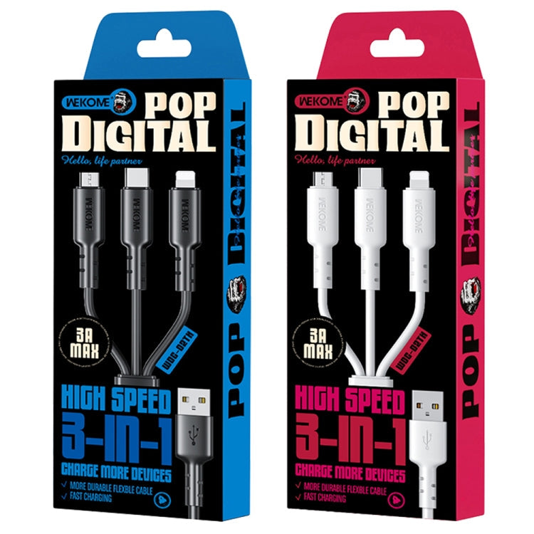 WEKOME WDC-02 Tidal Energy Series 3A USB to 8 Pin+Type-C+Micro USB 3 in 1 PVC Data Cable, Length: 1.2m (Black)