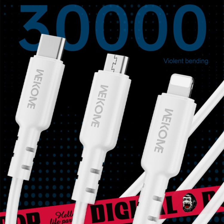 WEKOME WDC-02 Tidal Energy Series 3A USB to 8 Pin+Type-C+Micro USB 3 in 1 PVC Data Cable, Length: 1.2m (Black)