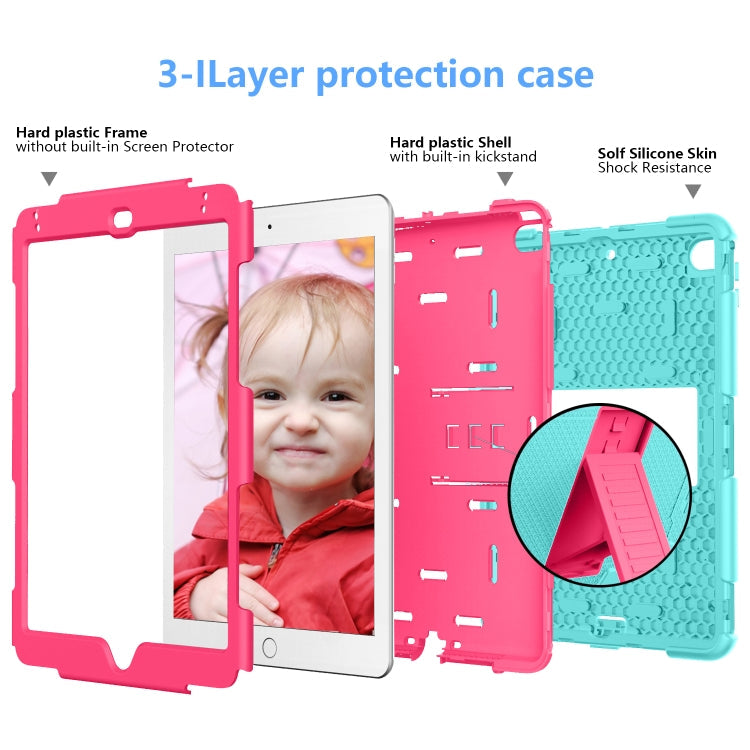 Shockproof Two-color Silicone Protection Shell for iPad Mini 2019 & 4, with Holder (Rose Red+Blue), IPRO0183A, IPRO0183B, IPRO0183C, IPRO0183D, IPRO0183E, IPRO0183F, IPRO0183G, IPRO0183H, IPRO0183I, IPRO0183J, IPRO0183K