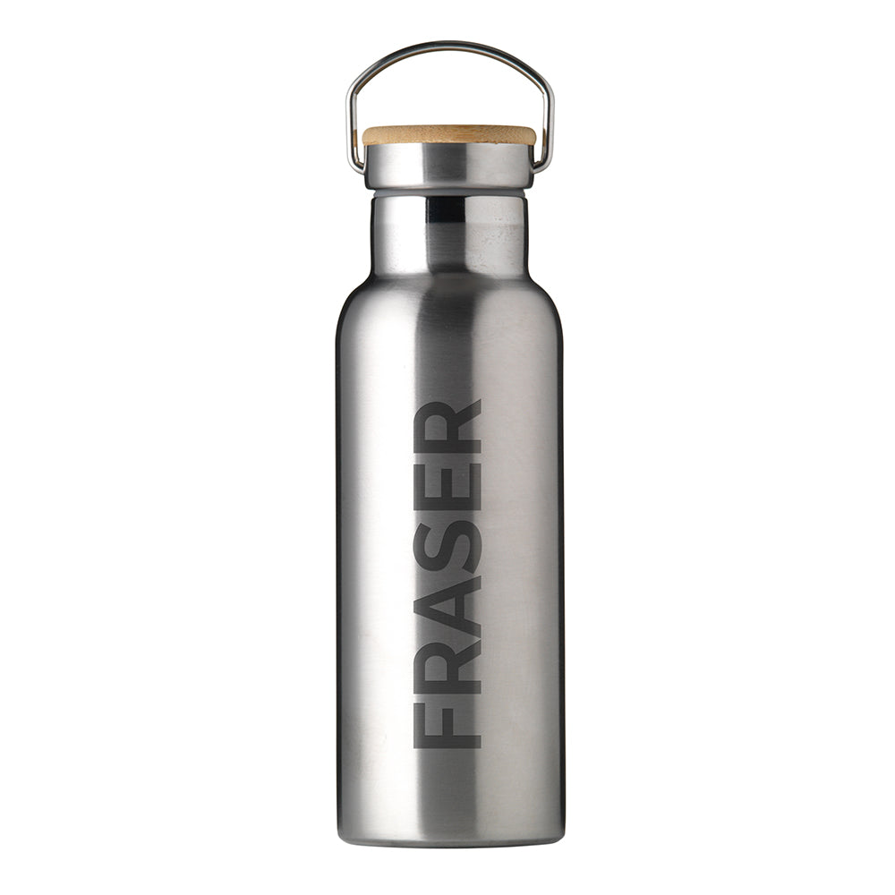 Personalised Insulated Bottle 17Oz Bamboo Lid - White - Side Personalisation