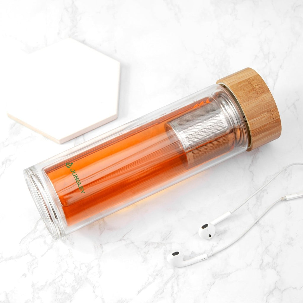 Jungley Glass Tea Tumbler With Bamboo Lid