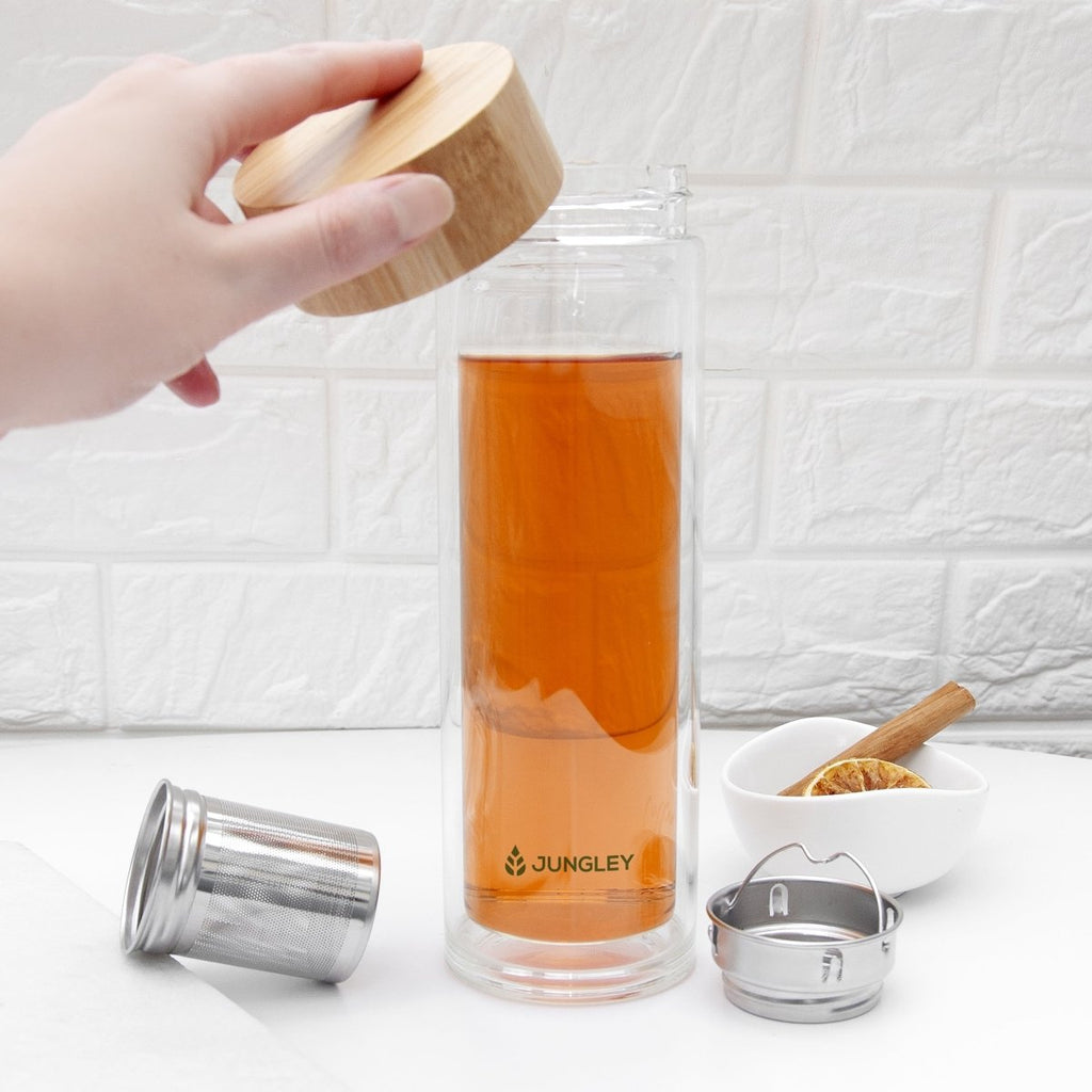 Jungley Glass Tea Tumbler With Bamboo Lid