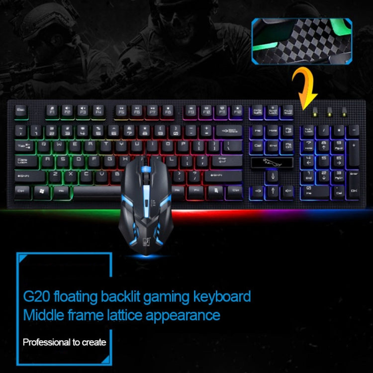 ZGB G20 1600 DPI Professional Wired Glowing Mechanical Feel Suspension Keyboard + Optical Mouse Kit for Laptop, PC