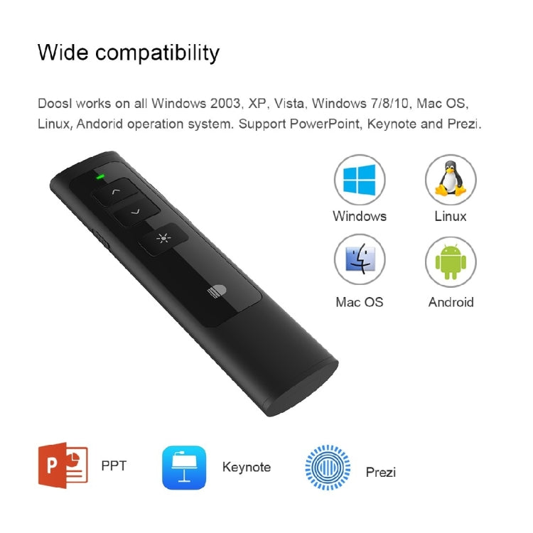 Doosl DSIT013 2.4GHz Rechargeable Laser Pointer for PowerPoint/Keynote, 100m Range (Black)
