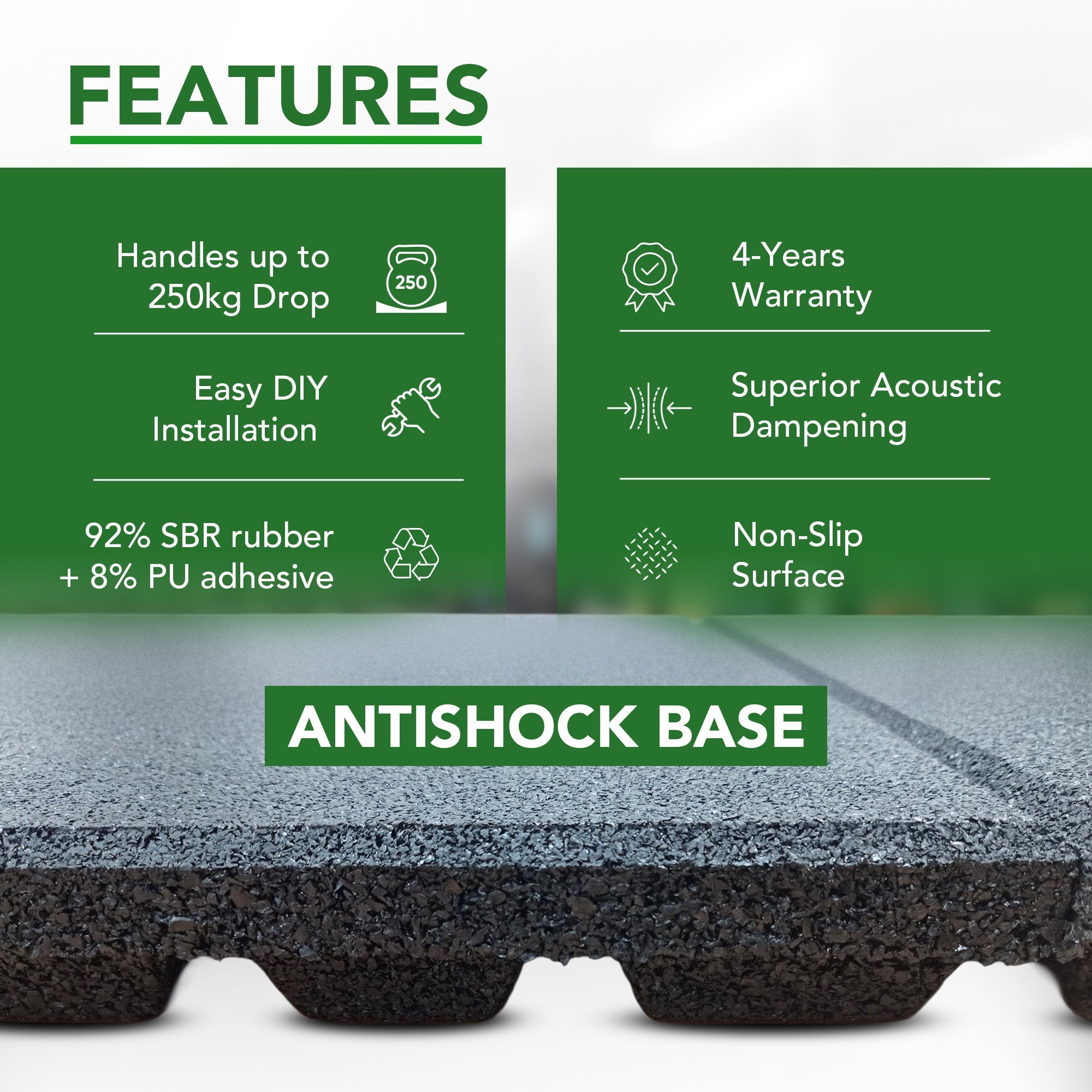 43mm PRO Anti-Shock Rubber Gym Flooring Tile