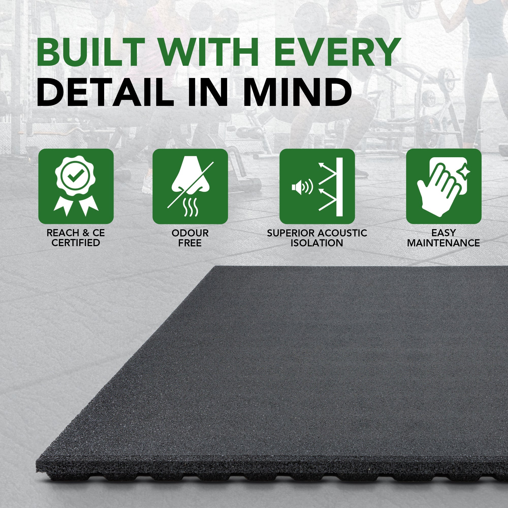 43mm PRO Anti-Shock Rubber Gym Flooring Tile