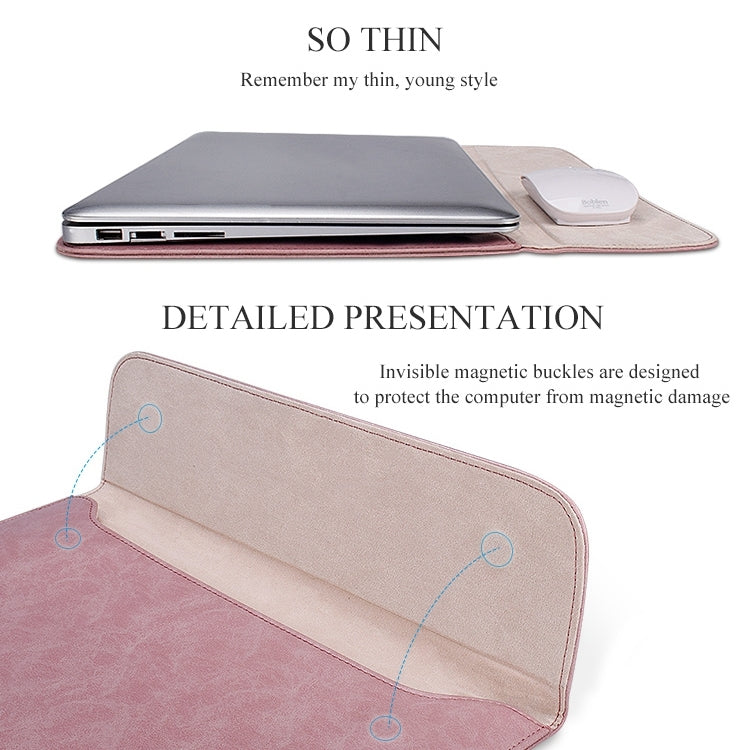 PU01S PU Leather Horizontal Invisible Magnetic Buckle Laptop Inner Bag for 14.1 inch laptops, 14.1 inch