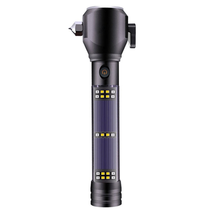 Multi-functional Car Safety Hammer Solar Alarm Emergency Working Flashlight (Black)