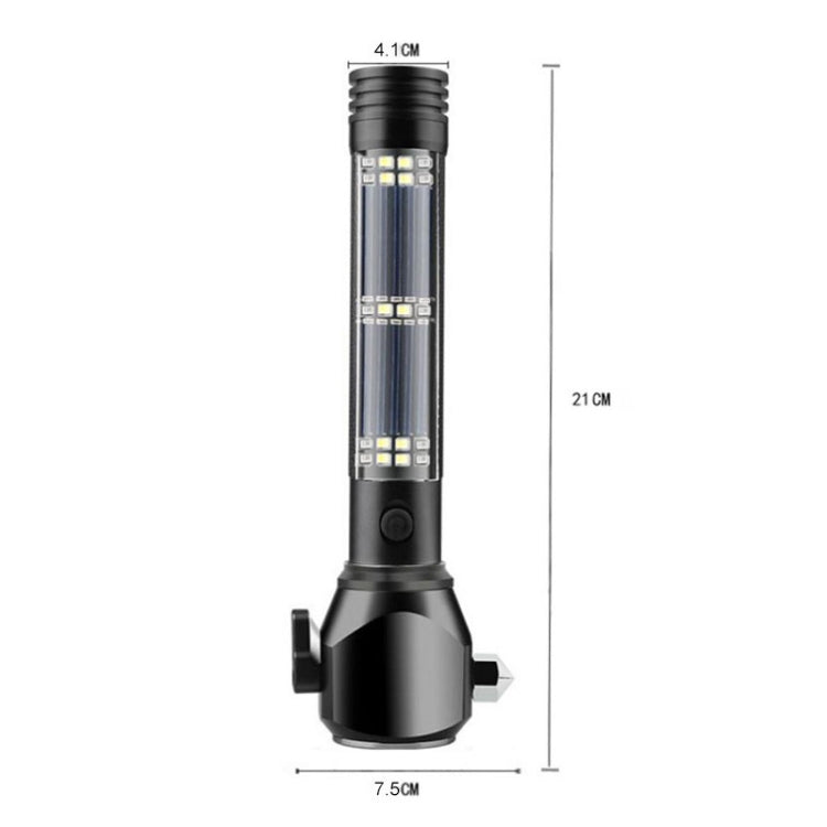 Multi-functional Car Safety Hammer Solar Alarm Emergency Working Flashlight (Black)