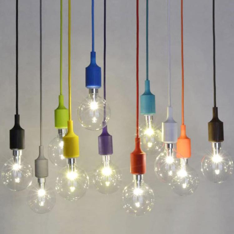 E27 Lamp Holder DIY Ceiling Chandelier Light Bulbs Screw Silicone Base Socket, Cable Length: 1m, E27 Black