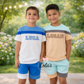 Varsity personalised colour block shorts and Tshirt sets
