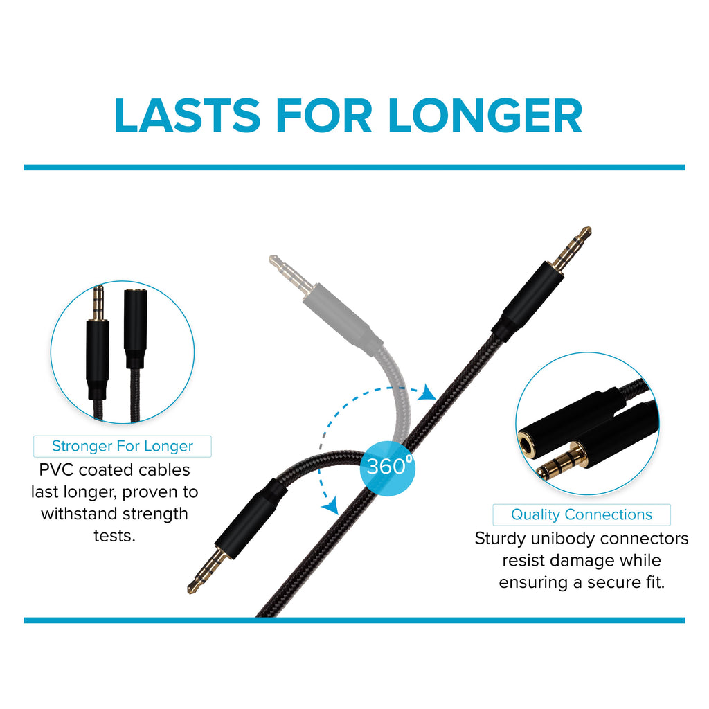 Maplin 3.5mm Aux Stereo 4-Pole Jack Plug to 3.5mm Female Jack Extension Cable - Black, 3m