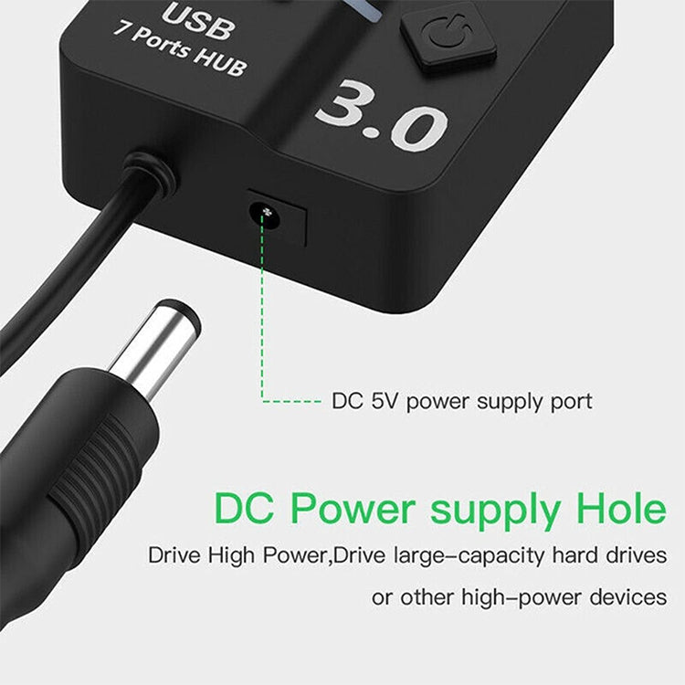 7 Ports USB 3.0 High Speed Multi Hub Expansion with Switch for PC & Laptop