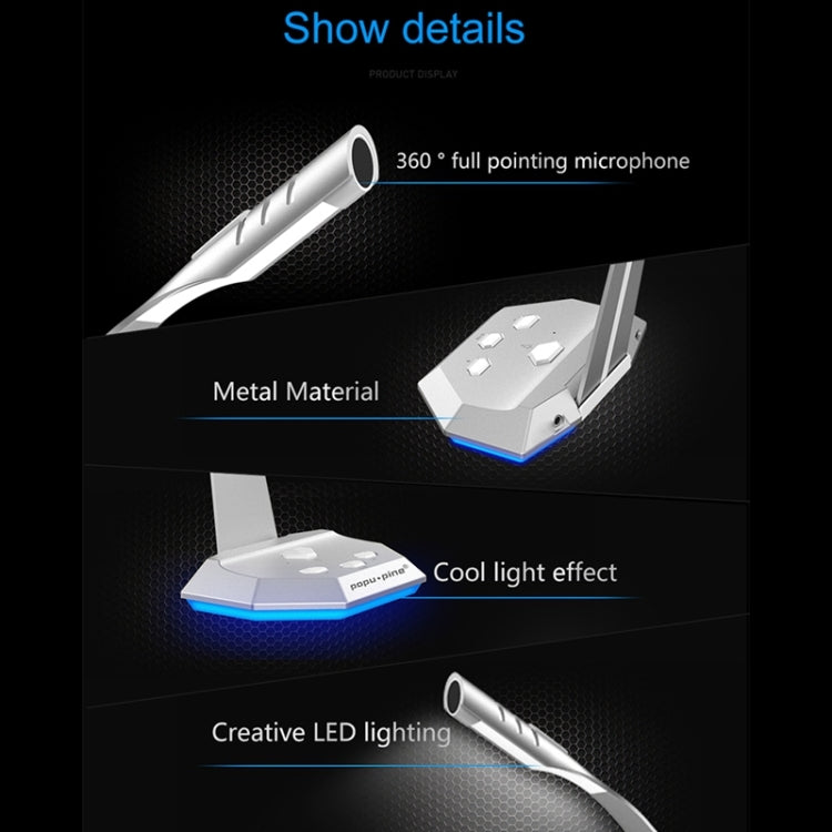 K3 Desktop USB Dual Mic Condenser with LED Light for PC/Mac, Live Broadcast (Silver)