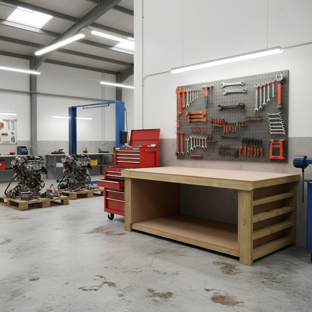 Wooden Workbench MDF Top with Extra shelving Depth-3ft