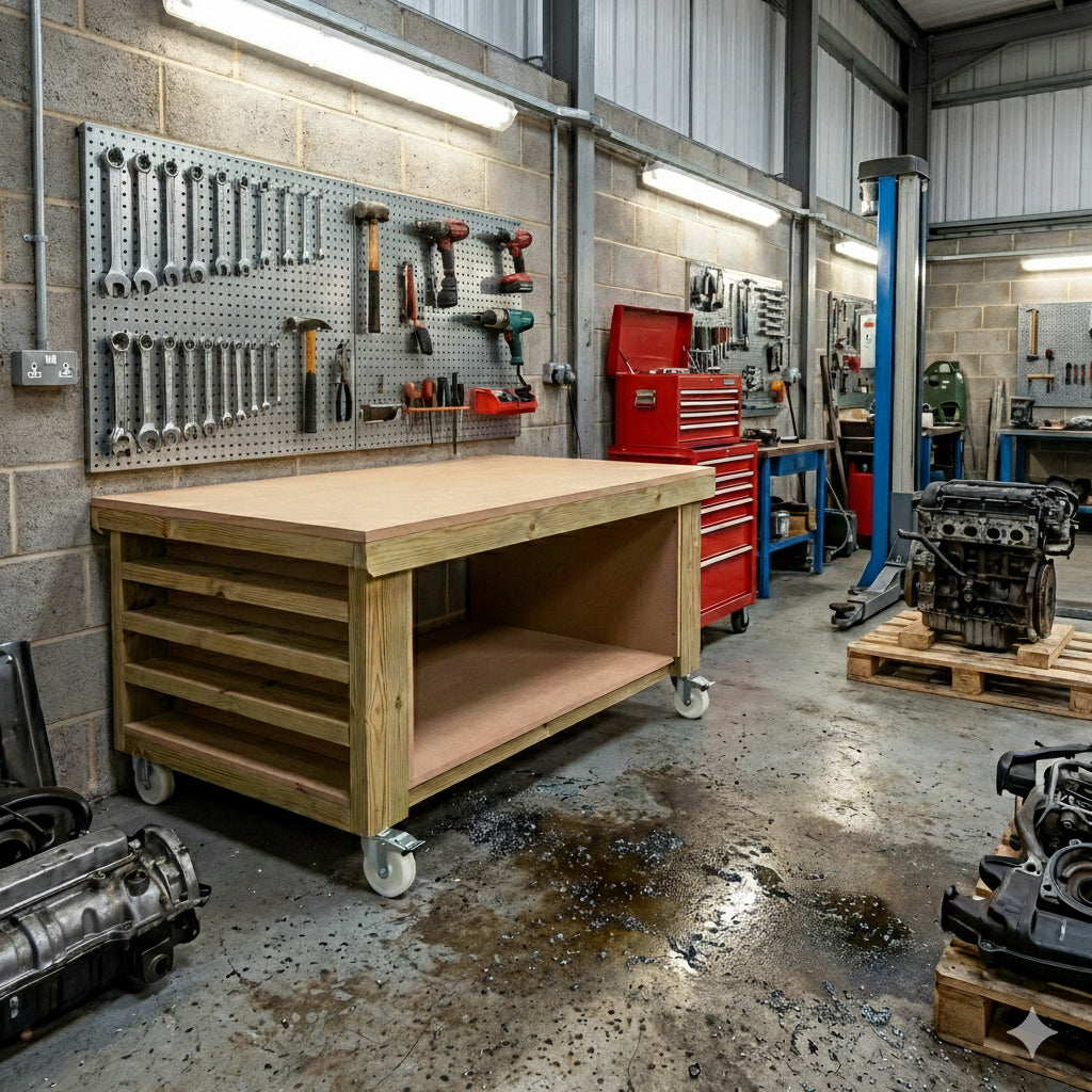 Wooden Workbench MDF Top with Extra shelving Depth-3ft