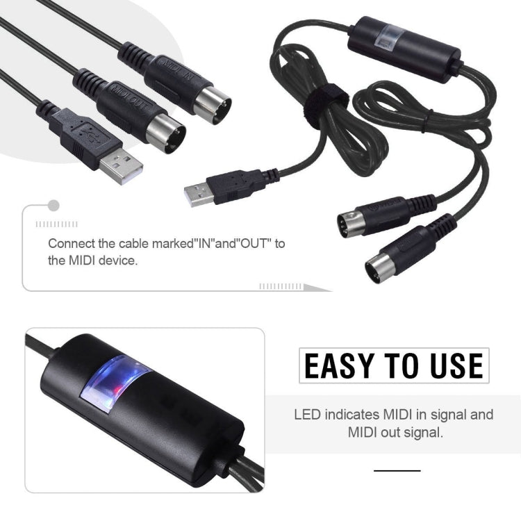 WERSI UM-18 USB MIDI Cable MidiPort Midi Cable Electric Piano Electronic Drum Music Editing Line, Length: 2m(Red)