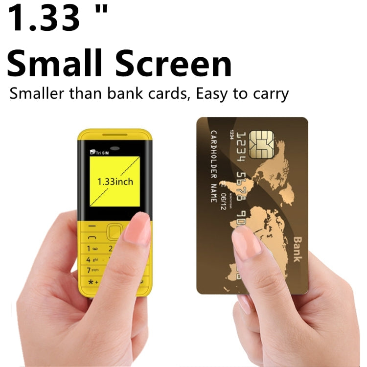 1.33 inch, MTK6261D, 21 Keys, Support Bluetooth, FM, Magic Sound, Auto Call Record, GSM, Triple SIM, English Key