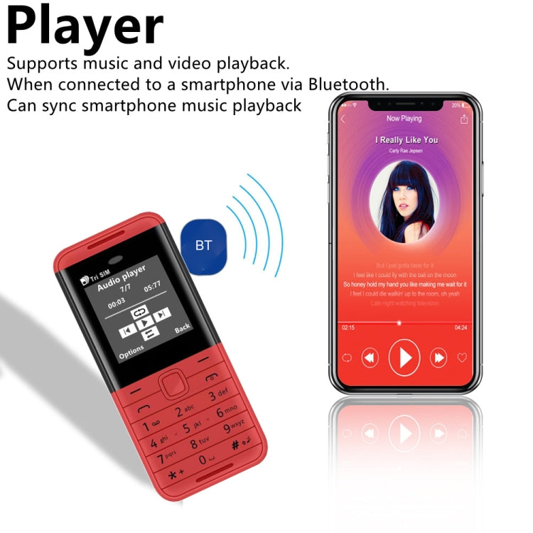 1.33 inch, MTK6261D, 21 Keys, Support Bluetooth, FM, Magic Sound, Auto Call Record, GSM, Triple SIM, English Key