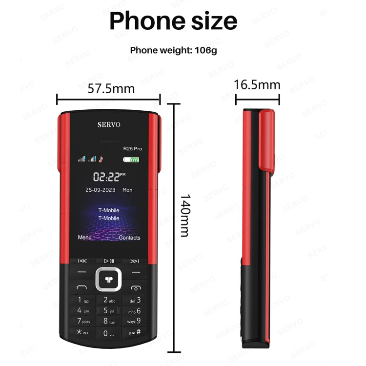 SERVO R25 Pro Mobile Phone with TWS Bluetooth Headsets, 2.4 inch, 24 Keys, Support Bluetooth, Quick Dial, Auto Response, FM, Flashlight, GSM, Dual SIM