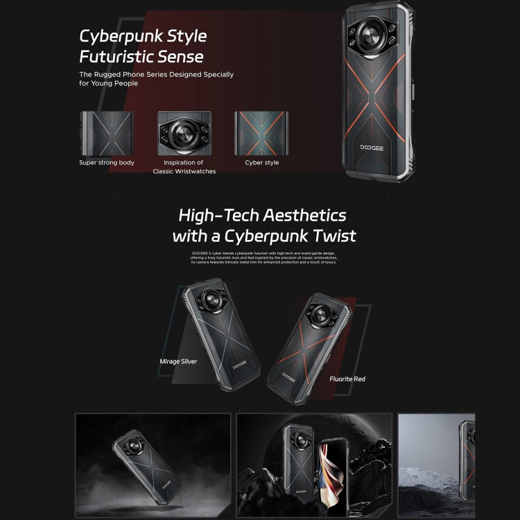 DOOGEE S Cyber, 8GB+256GB, 6.58 inch Android 14 Spreadtrum T606 Octa Core, Network: 4G, OTG, NFC (Black Silver)
