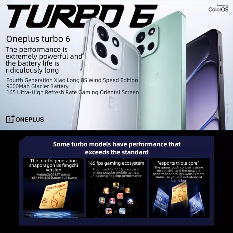 OnePlus Turbo 6, 12GB+256GB, Screen Fingerprint Identification, 6.78 inch ColorOS 16.0 Snapdragon 8s Gen 4 Octa Core, NFC, Network: 5G, 12GB+256GB
