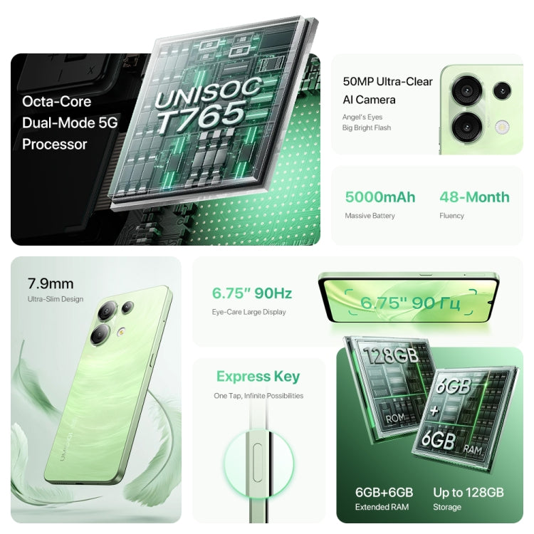 UMIDIGI G9 5G, 6GB+128GB, Side Fingerprint & Face ID Identification, 6.75 inch Android 14 UNISOC T765 Octa Core, Network: 5G (Galaxy Black)