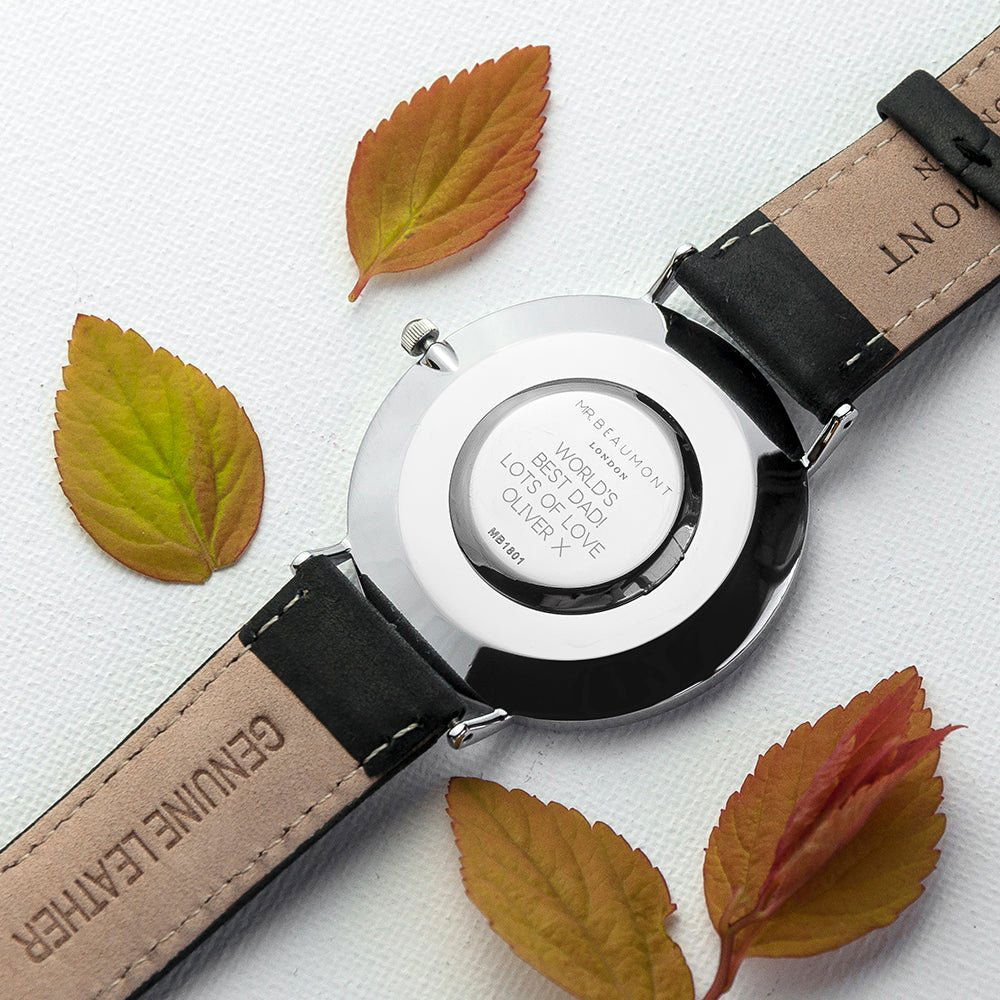 Mr Beaumont Personalised Men's Leather Watch In Black