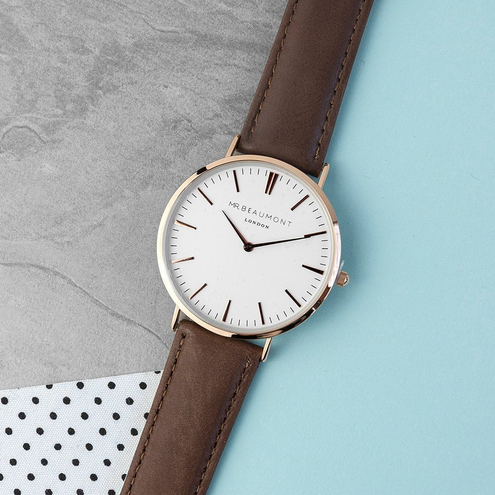 Men's Modern-Vintage Personalised Leather Watch In Brown