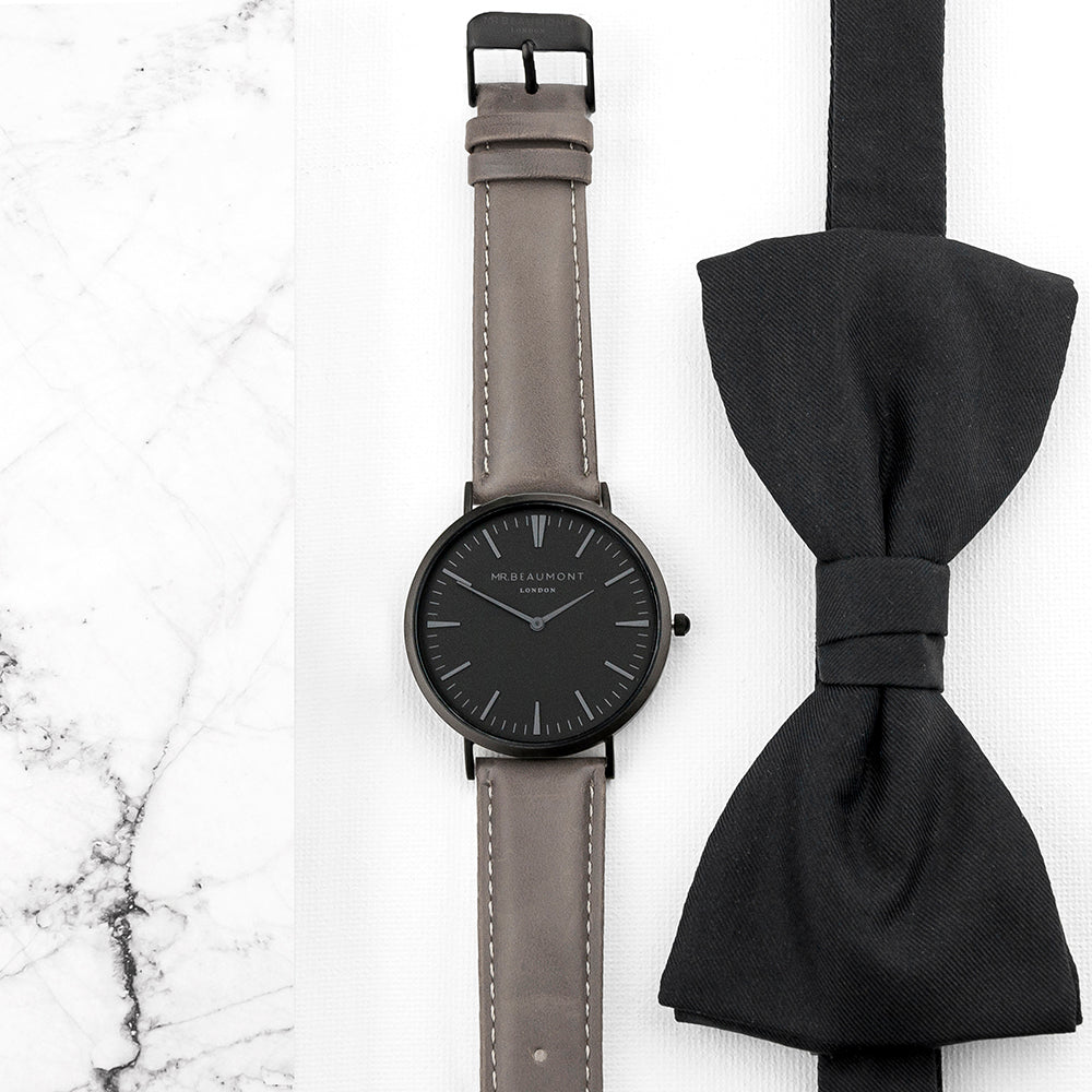 Men's Modern-Vintage Personalised Watch With Black Face In Ash