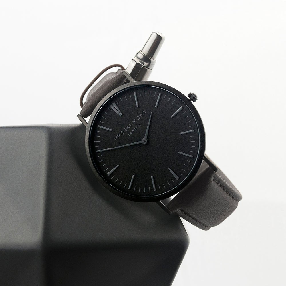 Men's Modern-Vintage Personalised Watch With Black Face In Ash