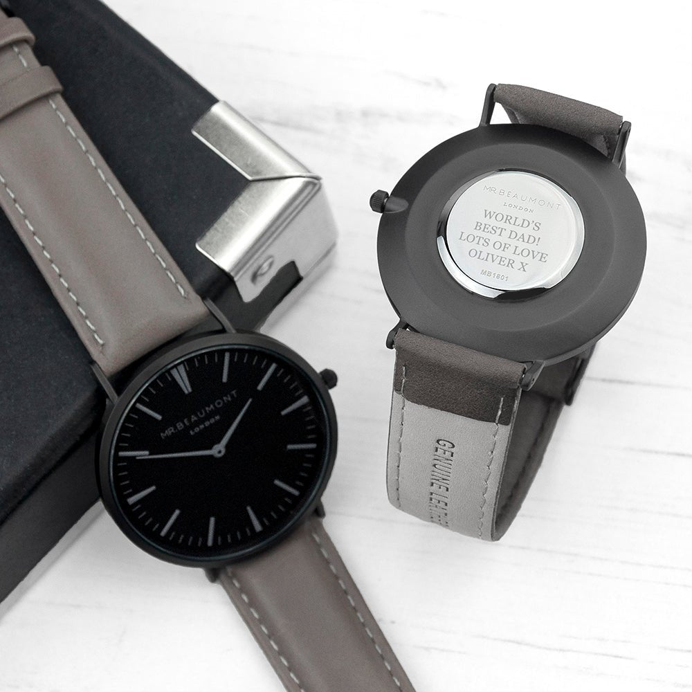 Men's Modern-Vintage Personalised Watch With Black Face In Ash