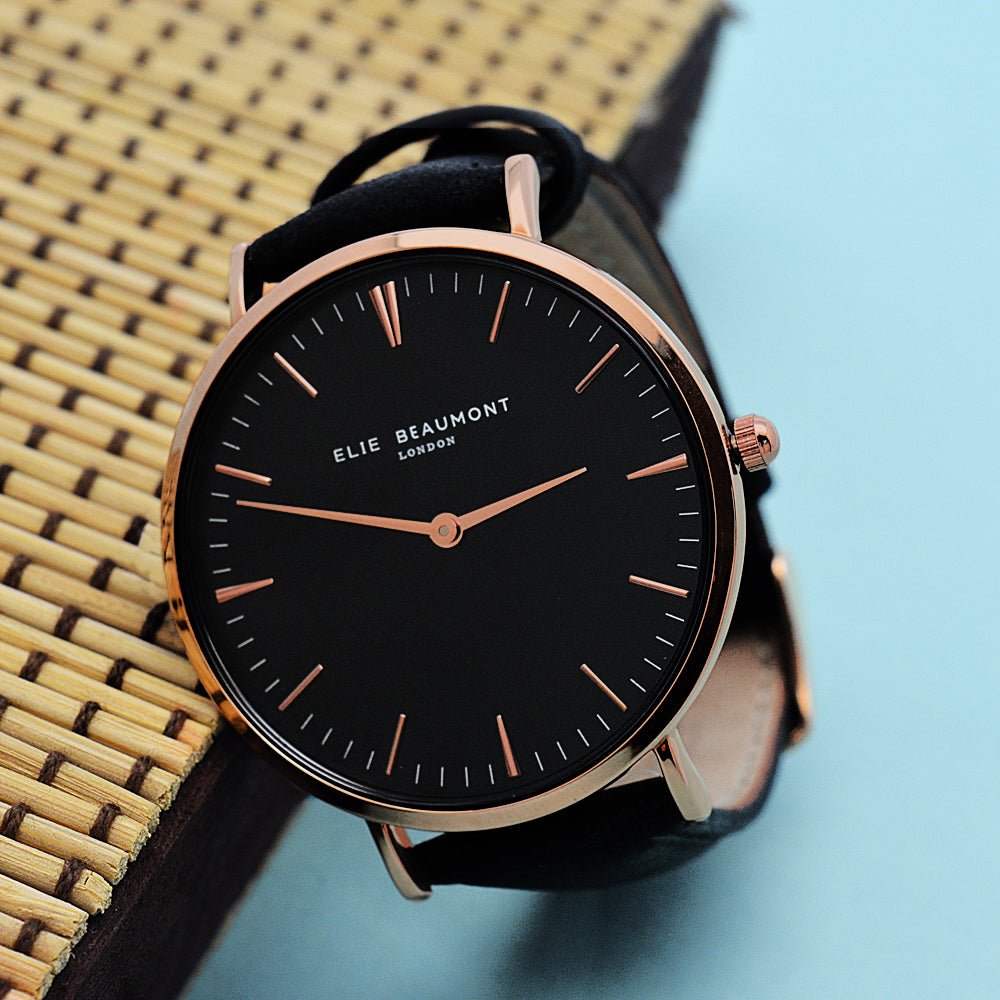 Mens Modern Vintage Personalised Watch With Leather Black Strap