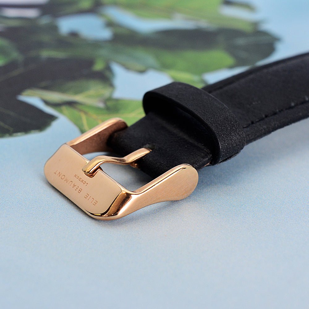 Mens Modern Vintage Personalised Watch With Leather Black Strap
