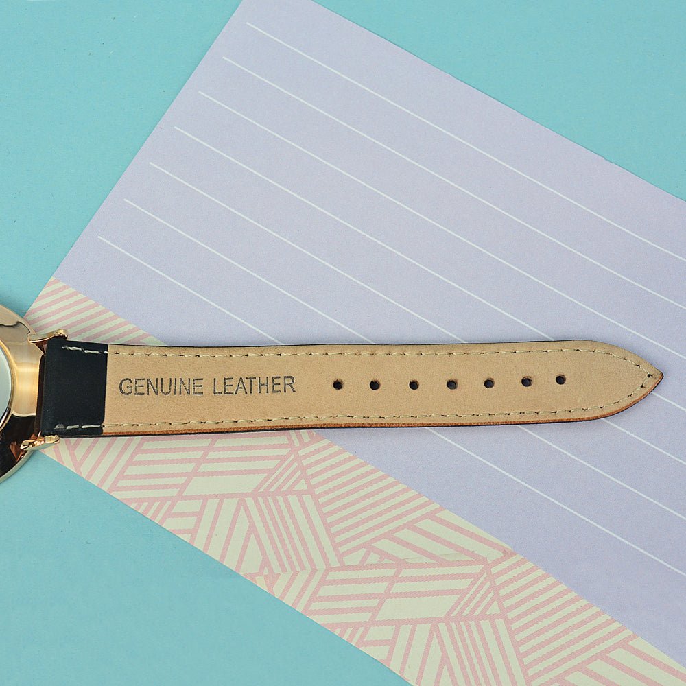 Mens Modern Vintage Personalised Watch With Leather Black Strap